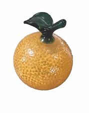 Glass Orange Fruit Paperweight with Green Leaf picture