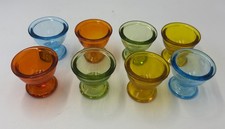 Vtg Pastel Colored Glass Egg Cups Orange & Blue & Yellow & Green Set Of 6 picture