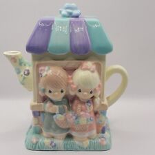 Vintage Precious Moments Flower Shop 2 Piece Tea Pot W/ Colorful Lid Has Crazing picture
