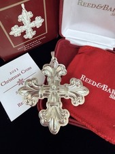 Reed & Barton 2011 Sterling Silver Cross Christmas Ornament Pendant Box & Bag picture