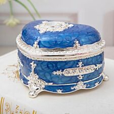 BLUE  TIN ALLOY HEART  SHAPE WIND UP  MUSIC BOX :   IT'S A SMALL WORLD picture