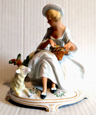 Schaubach Kunst Porcelain Figurine Lady and Lamb 5.75