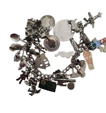 Vintage Sterling Silver Charm Bracelet 30 Sterling Silver & Silver Tone Charms  picture