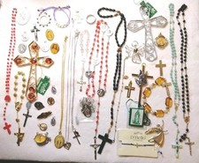 Vintage Catholic Lot Of Medals Pendants Necklace Rosary Jewelry Bracelet  picture
