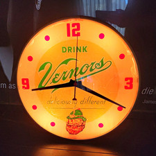 Vintage Vernors Lighted Advertising Wall  Clock w/ Power Cord, (1957) picture