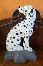 Vintage Cast Iron Dog Doorstop Hand Painted Dalmatian On Pedestal Tall Heavy picture