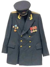 Vintage Military Sovet Naval Captain Parade Jacket with Real Medals and Hat 1960 picture