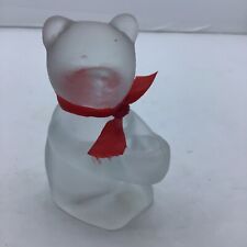 Frosted Glass Teddy Bear Candle Holder Red Ribbon picture