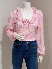 Forever 21 Women's Pink Floral Ruffle Neck Long-Sleeve Blouse Top Size S picture