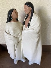 Vintage Nova 5 Native American Couple Statue Hand Cast Painted Signed 1996 picture