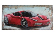 Ferrari Inspired Red Sports Car Metal Wall Art with 3D Accents 79