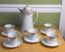 1920s Porcelain Chocolate Pot Set - Pot & 5 Cups & Saucers - Pre WWII - Japan picture