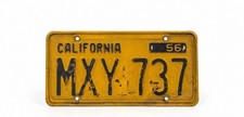 1956 California License Plate MXY 737 Original Black Yellow 56 Tab Vintage picture