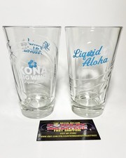 Kona Big Wave Liquid Aloha Ale 16 Oz Embossed Pint Beer Glasses Set Of Two New picture