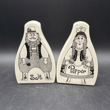 Vtg Scandinavian Figgjo Flint Turi Salt & Pepper Shakers Set Of 2 White & Black picture