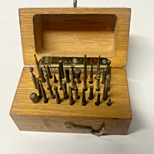 VTG MACHINIST LATHE MILL Machinist Rotary Grinder Burrs Bits in Oak Case picture