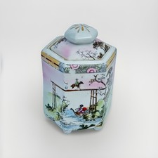 Vintage E-OH Nippon Hand Painted Hexagon Covered Ginger Jar Tea Caddy Scenic  picture