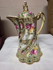 Antique Nippon Hand Painted Chocolate Pot Moriage Roses Heavy Gold 1890s–1915 picture