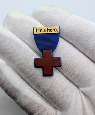 Vintage Blood Donor I'm A Hero Red Cross Plastic Medal Badge Lapel Pin picture