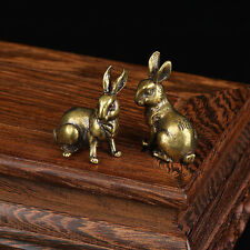 1Pair Brass Rabbit Figurine Small Rabbit Statue Ornament House Animal Figurines picture