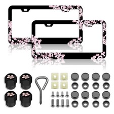 Premium Pink Cherry Blossom License Plate Frame for All Vehicles picture