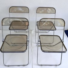 Giancarlo Piretti Plia Folding Chairs  Castelli Smoked Lucite Chrome set 4 Italy picture