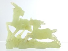 Carved Jade Mountain Goats Lovely Figurine Chinese Stone Statue M550 picture