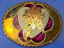 Beautiful Rose - S. O. Steele 1993 Vintage Inlaid Artisan Quality  Belt Buckle picture