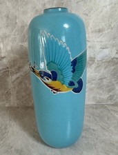 Vintage Kutani Gyokuro Japan Turquoise Kingfisher Bird Vase 10