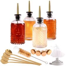 Glass Syrup Dispenser Set - 4 Pack 7oz Bottles with Metal Pour Spouts, Stoppe... picture