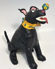 Rare Judie Bomberger Sculpture “Bruno” Circus Dog With Ball Clay/ Resin 9” picture