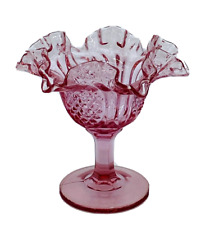 Fenton Rose Pink Ruffled Diamond Point Compote picture