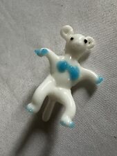 Blue And White Miniature Bear Figurine Hand Blown Art Glass picture