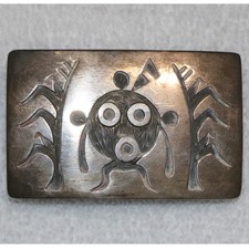 Vintage Hopi Style Sunface Overlay Sterling Silver Belt Buckle Signed LM 37g picture