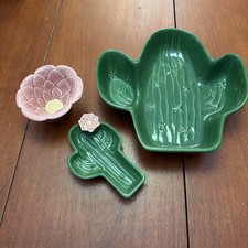 Vtg Treasure Craft USA Ceramic Cactus Figural Chip Dip Holder spoon rest ex cond picture