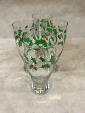 Vintage Set of 4 Pilsner Glasses with Christmas Holly Design picture