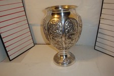 Vintage Anglo- Raj style silvered footed vase embossed floral  & vine pattern picture