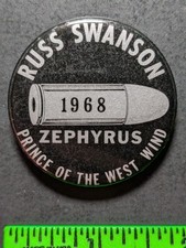 Vintage 1968 Russ Swanson Zephyrus Prince of West Wind Pinback Pin picture
