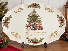 Vintage Traditional Christmas Tree Platter Scripture James 1:17 Oval Serving Box picture