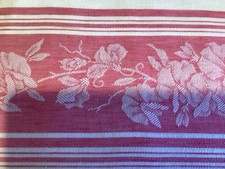 VINTAGE TABLECLOTH PINK BORDER/WHITE RECTANGLE COTTAGE 48x52 Morning Glories picture