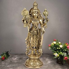 Brass Shri Nararayn Idol Lord Vishnu Statue Astadhatu (8 Metals) Religious 13 In picture