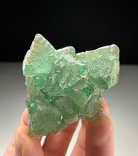 GREEN OCTAHEDRAL FLUORITE W/ QUARTZ FROM RIEMVASMAAK, SOUTH AFRICA - FLUORESCENT picture
