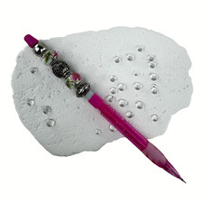 Handmade Beaded Mechanical Pencil • Pink Floral & Silver Design • FREE Refill picture