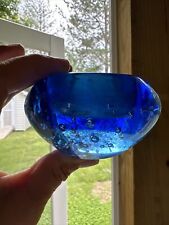 Hand Blown Art Glass Cobalt Blue Votive Candle Holder Heavy Bottom +1lb Bubbles picture