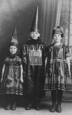 Three Children In Halloween Costumes - Reprint picture