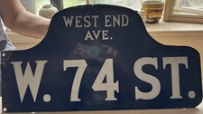 Orig NYC Humpback Street Sign W. 74th St. West End Ave Porcelain Upper West Side picture