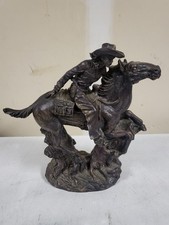 Vintage Style Western Cowboy on Horseback Sculpture Bronze Finish Statue 14