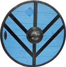 Handmade Wooden Viking Round Blue Shield For Battle And Home Decoration picture