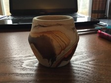 NEMADJI POTTERY Handmade U.S.A. Earth Tones Swirl Vase Pot 2 1/2' Tall picture