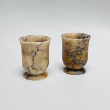 Vintage Italian Alabaster Goblets Pair Hand Carved Natural Stone Italy Decor picture
